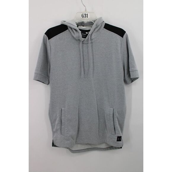 Under Armour Gym Hoodie Mens M MEDIUM Short Sleeve Gray Threadborne Terry Fleece - Picture 1 of 7